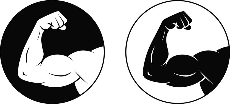 strength icon flexed arm in circle positive negative space