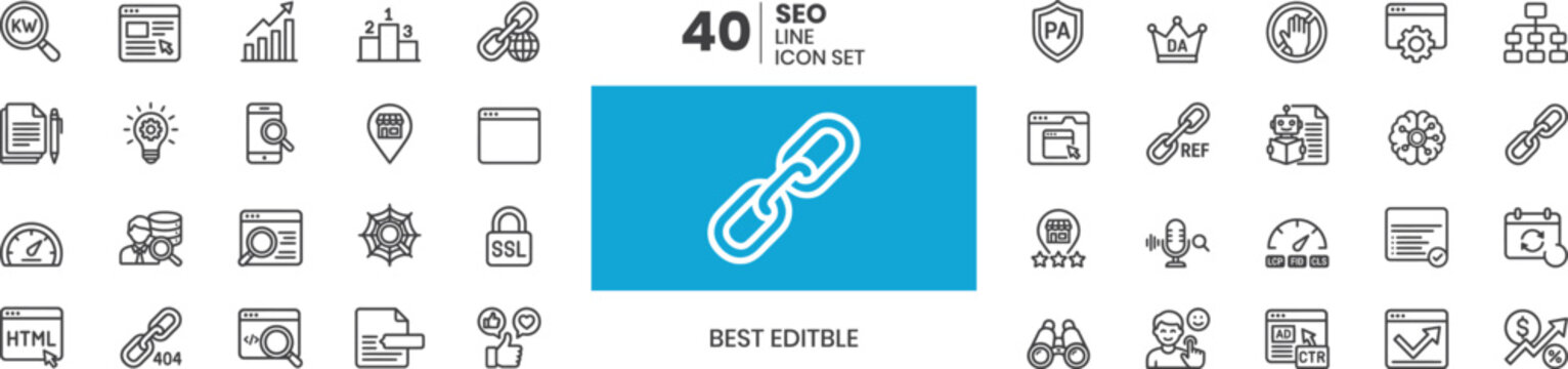 Digital Marketing icon set. Seo icon set 40 line icons for digital marketing website optimization analytics