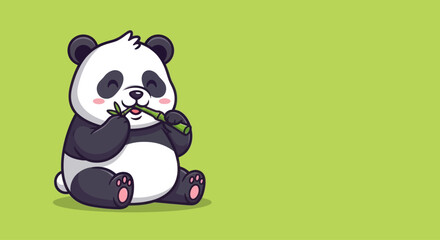 Cute cartoon panda eating bamboo, flat design graphic element for children's products © Alma
