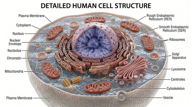 human cell structure anatomy detailed illustration for education and science