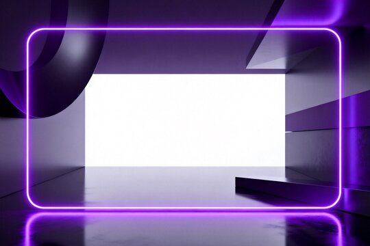 Purple Neon Frame in Modern Abstract Space