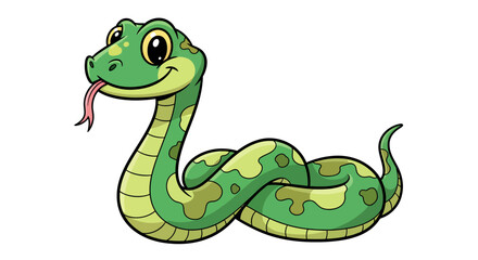 Naklejka premium Playful cartoon snake with green scales and a tongue out in a friendly pose.