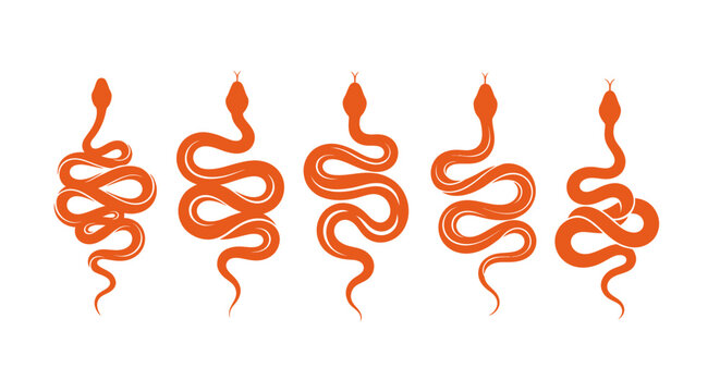 Set of four orange curled flame icons in a row for decorative graphics.