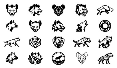 Obraz premium Black Hyena Logo Collection Vector with Wildlife Mascot and Emblem Icons