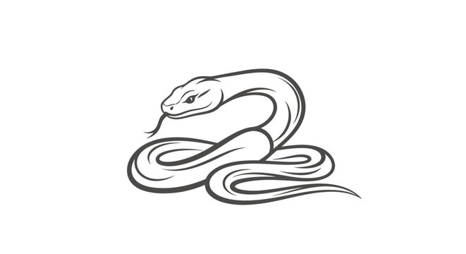 Gentle monochrome lineart depiction of a coiled snake with smooth curves and distinctive scales.