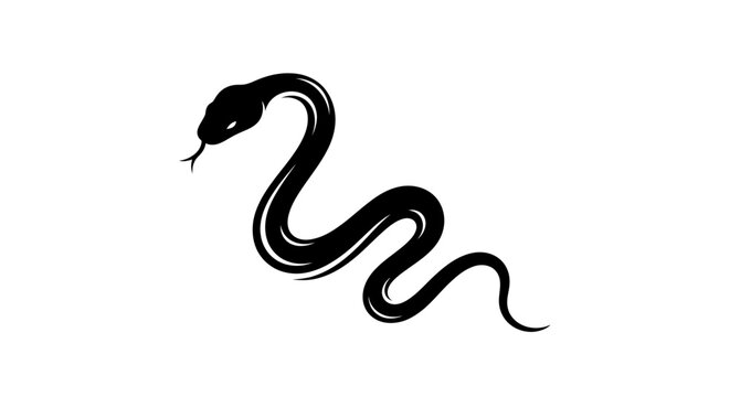 Stylized black and white snake illustration with coiling body and sharp curves.