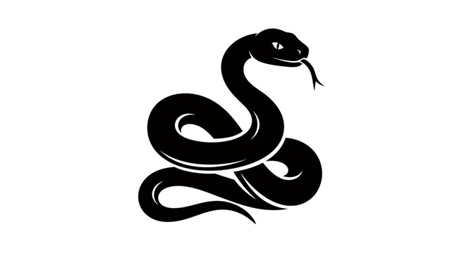Silhouette of a Coiled Black Serpent with Elongated Body and Forked Tongue.