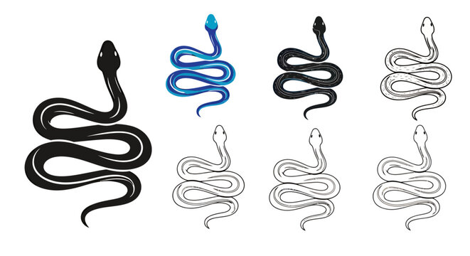 Multiple colored snake silhouettes arranged in a repetitive pattern across a white background.