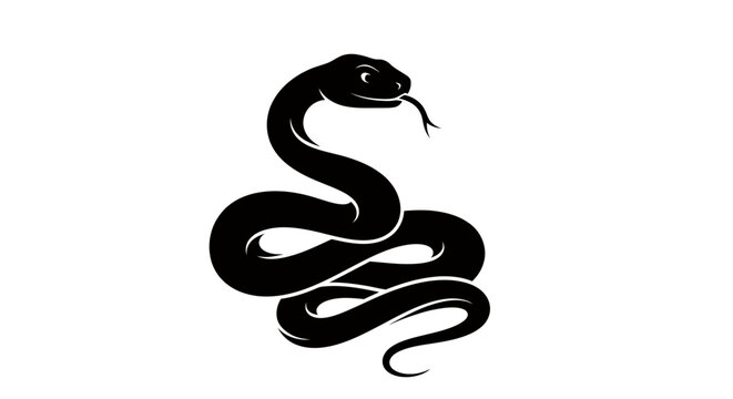 Silhouetted black snake coiled in a striking alert pose.