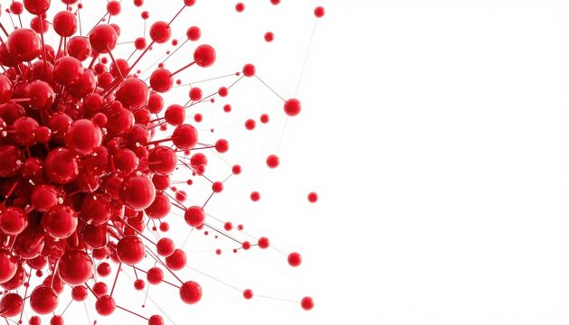 Abstract red molecular structure of spheres and lines on white background with molecule structure abstract connection background chemistry conceptual geometric particulate particle research