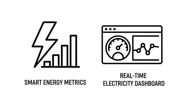 Smart energy metrics and real-time electricity dashboard icons for power