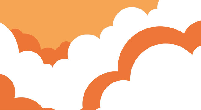 Orange sky with stylized white clouds graphic element, flat design vector illustration