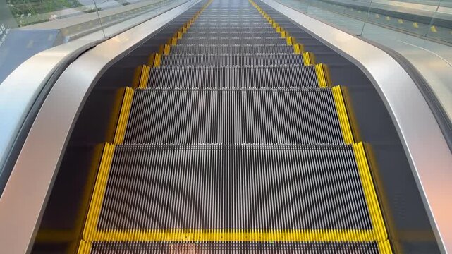 Modern Empty Escalator Moving Down in a Public Building