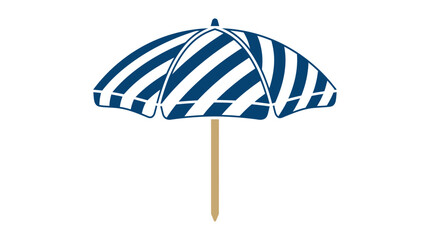 Fototapeta premium Classic blue and white striped beach umbrella providing essential shade for a perfect summer day, symbolizing relaxation, tropical vacations, and carefree beachside enjoyment