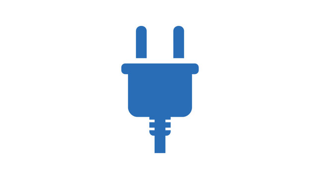Blue electrical plug icon on white background