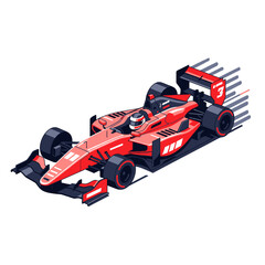 Obraz premium Isometric Formula Racing Car Illustration, Red Color Isolated