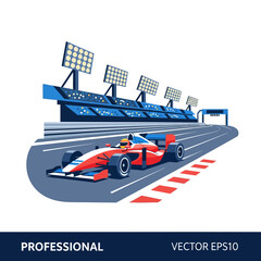 Obraz premium Race Car on Circuit: Vector Illustration of Speed and Competition
