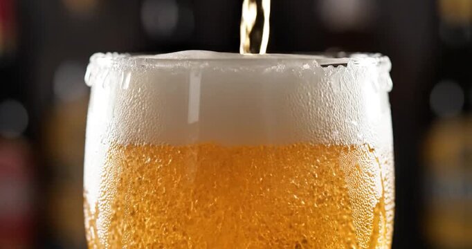 Golden Beer Pouring Into A Salt Rimmed Glass Close Up Slow Motion