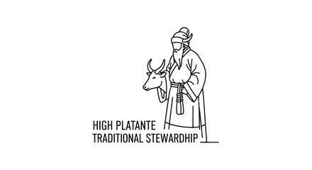 Obraz premium Elderly Man in Traditional Asian Attire Holding a Calf's Head, Cultural Stewardship Icon