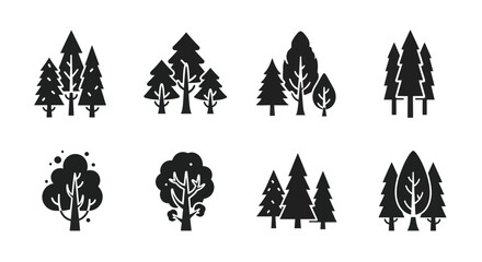 Set of stylized tree icons, nature graphic elements, vector illustration © omarudinfaridkamar
