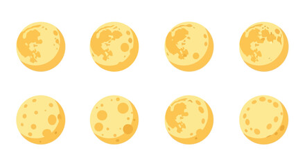 Moon Phases Cycle Illustration - Full Moon, Crescent, Gibbous, New Moon © omarudinfaridkamar