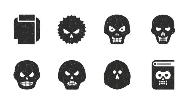 Scary Monster Icons: Skull, Virus, Zombie, Book - Grunge Texture