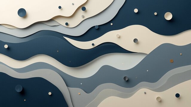 Abstract Layered Paper Cut Wavy Background in Blue and Cream