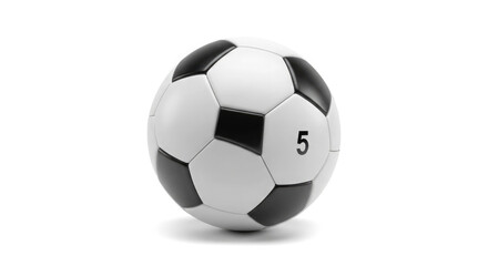 Naklejka premium Classic black and white soccer ball with number five on a white background