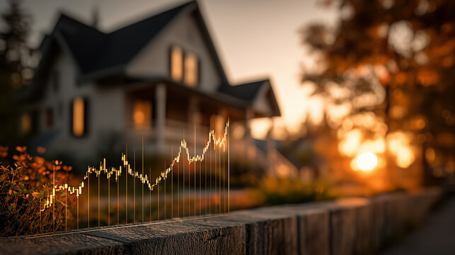 Real estate market trends suburban neighborhood data visualization evening light close-up growth insights