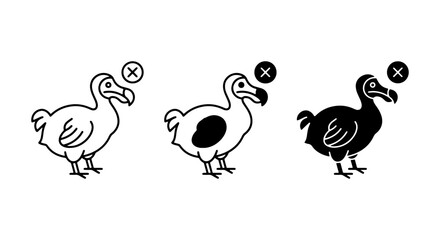 Dodo Bird Icons Set: Outline, Silhouette, and Filled Styles, Extinct Avian Vector Graphics for Educational and Historical Content © Sohag
