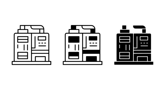 Industrial Generator Icons, Power Supply Machine Vector Set, Energy Equipment Graphics, Electrical Generator Symbols