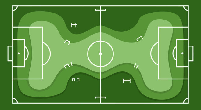 Soccer field heatmap zones with white markings and green gradient background