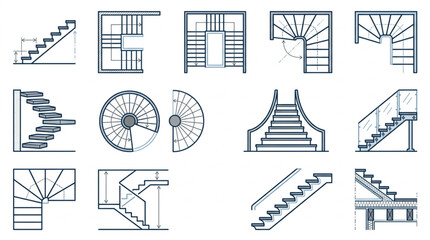 Naklejka premium Architectural Staircase Design Concepts and Plans