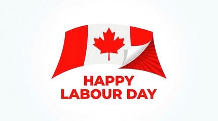 Fototapeta premium Canadian flag with a curled corner and Labour Day greeting in a vibrant vector illustration