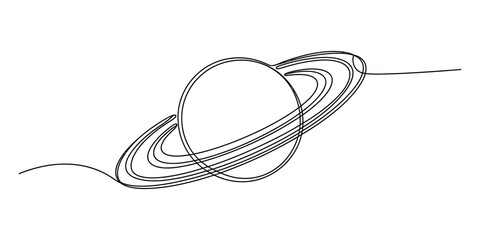Saturn planet with rings, simple line art drawing, space, astronomy, single continuous line © Jotish_Design Store