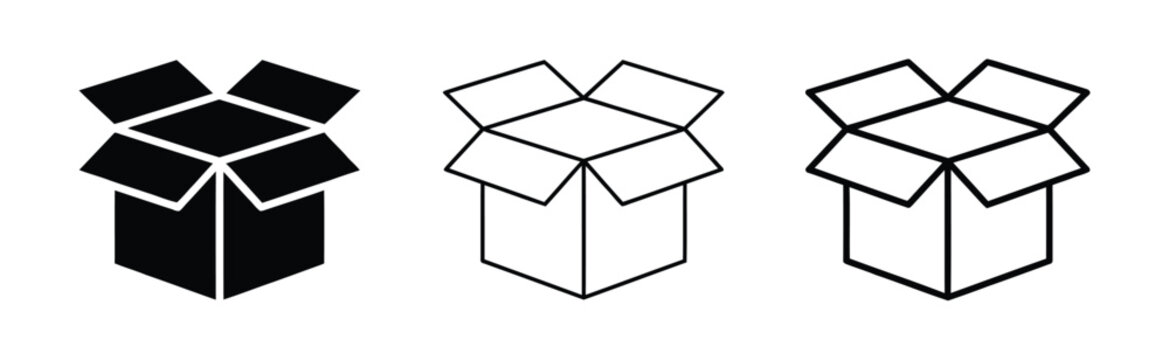 Set of opened cardboard boxes in black and white Vector
