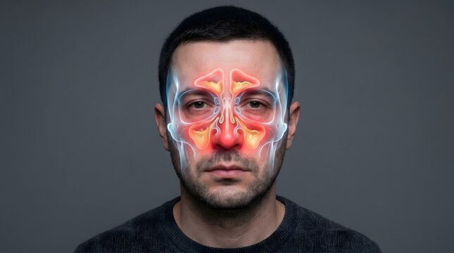Sinus Infection and Inflamed Paranasal Sinuses Medical Anatomy Concept