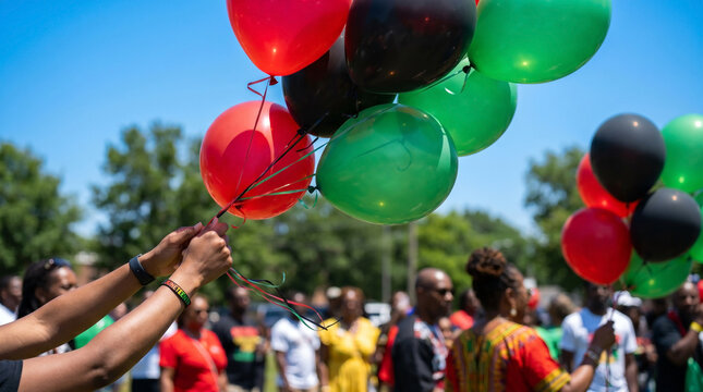 African american community celebrating juneteenth with colorful balloons