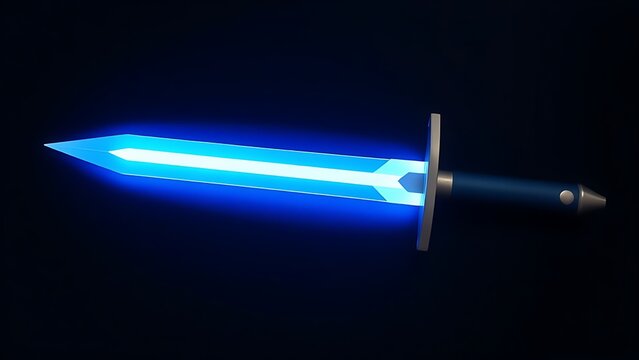 A stylized sword hilt with a steady blue light blade on a dark surface.