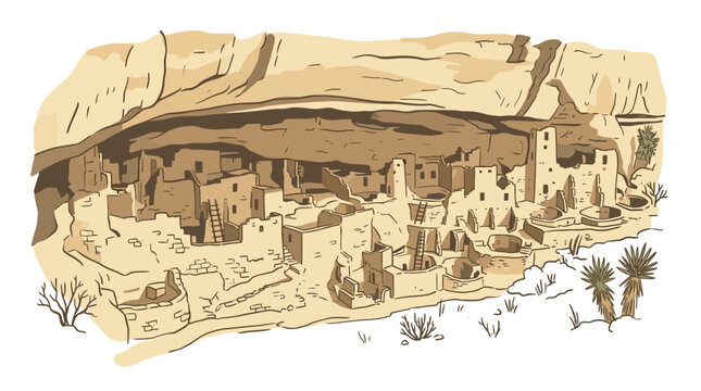 Ancient Cliff Dwelling Village in Desert Canyon - Indigenous Architecture