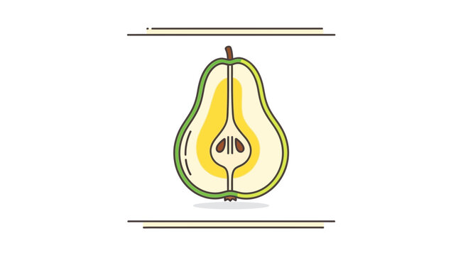 Fresh Pear Slice, Healthy Food Illustration, Ripe Fruit Cut in Half, Organic Produce