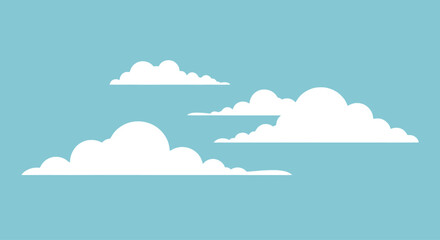 Lighthearted cartoon clouds drift across a clear blue sky, graphic element © siti