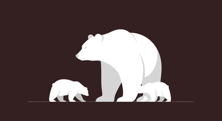 Polar bear family, mother and cubs, graphic illustration, minimalist style, arctic theme © siti