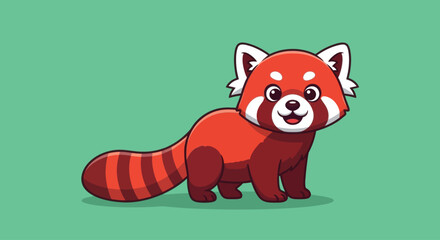 Cute cartoon red panda animal standing on green background, graphic element © siti