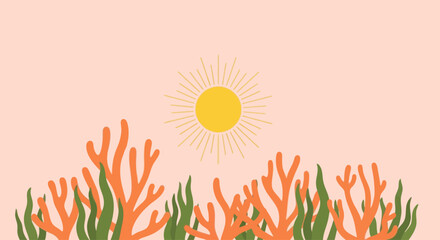 Abstract coral reef with sun, flat graphic illustration © reihan