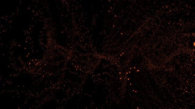 Abstract orange dots on black background forming a complex network