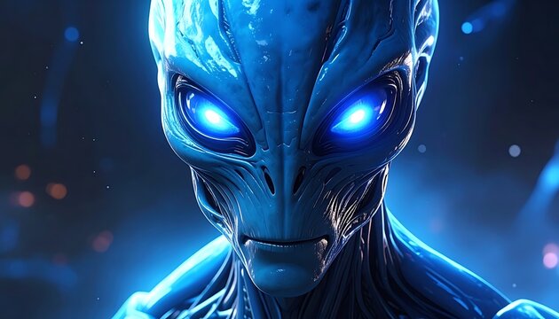 A blue alien with glowing eyes