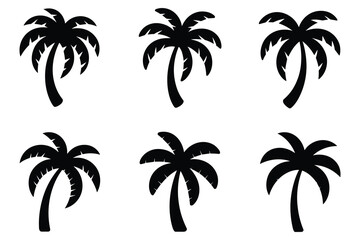 Fototapeta premium Palm Tree Silhouettes On White Background Tropical Vegetation Silhouette