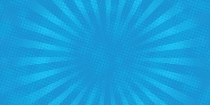 Blue Comic Pop Art Zoom Lines Background with Halftone Pattern