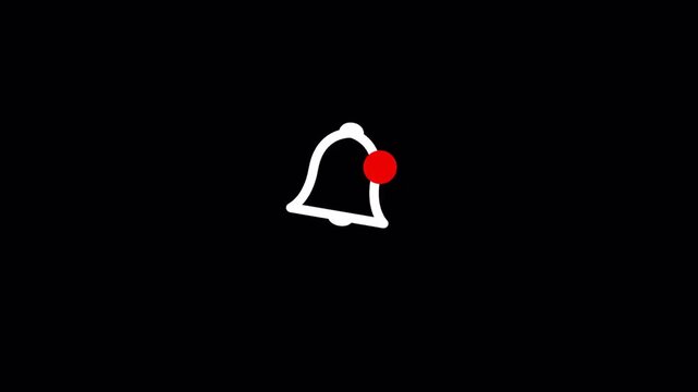 Notification Bell Icon with Red Alert Badge for New Messages, Minimalist Motion Graphic Animation on Black Background, UI UX Social Media App Signal Loop 4k video